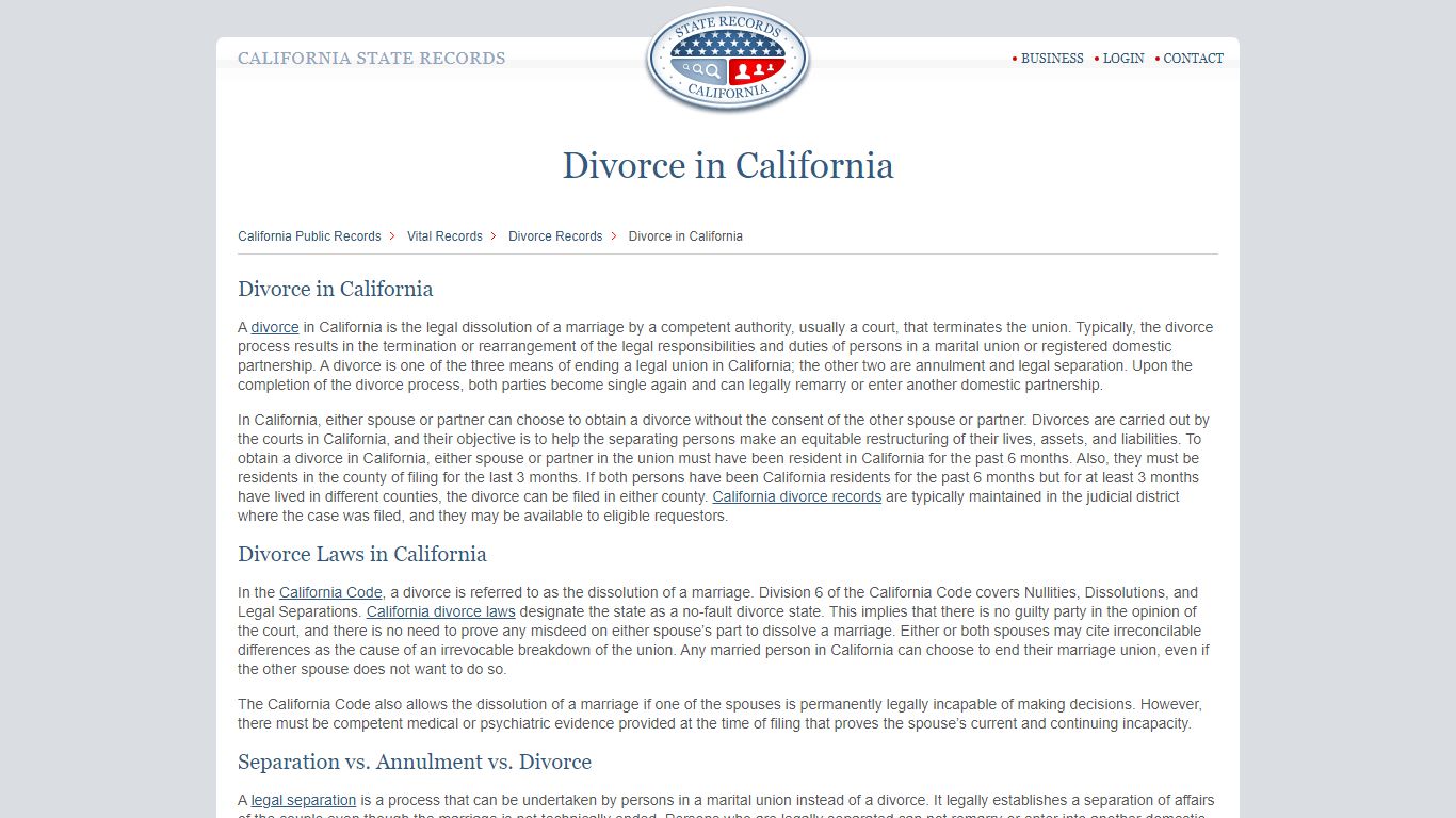 Divorce in California | StateRecords.org