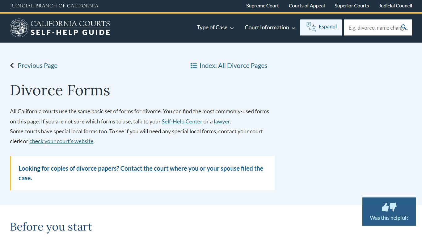 Divorce Forms | California Courts | Self Help Guide